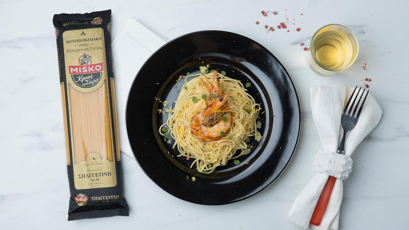 Syntagh Gia Garidomakaronada Me Lemoni Skordo Kai Krasi Misko